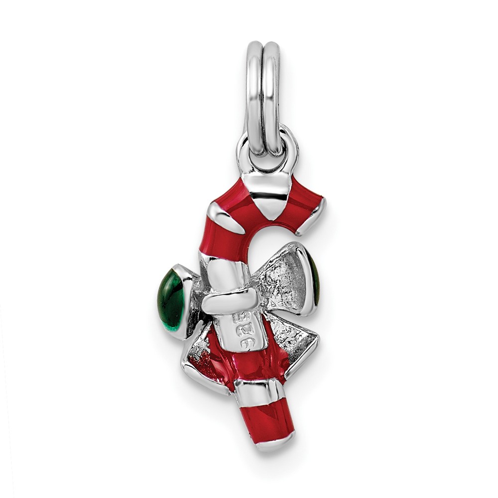 Sterling Silver Rhodium-platedEnamel Candy Cane Charm (QC6074)