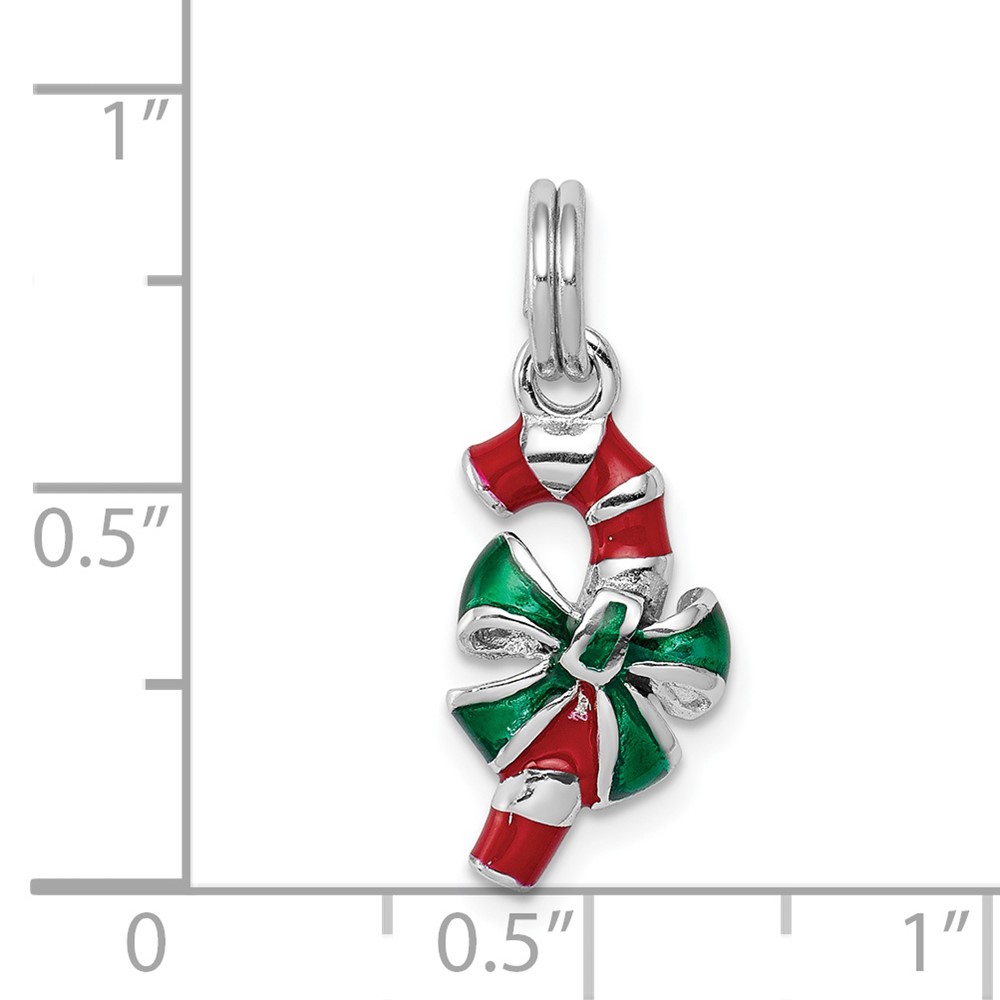 Sterling Silver Rhodium-platedEnamel Candy Cane Charm (QC6074)