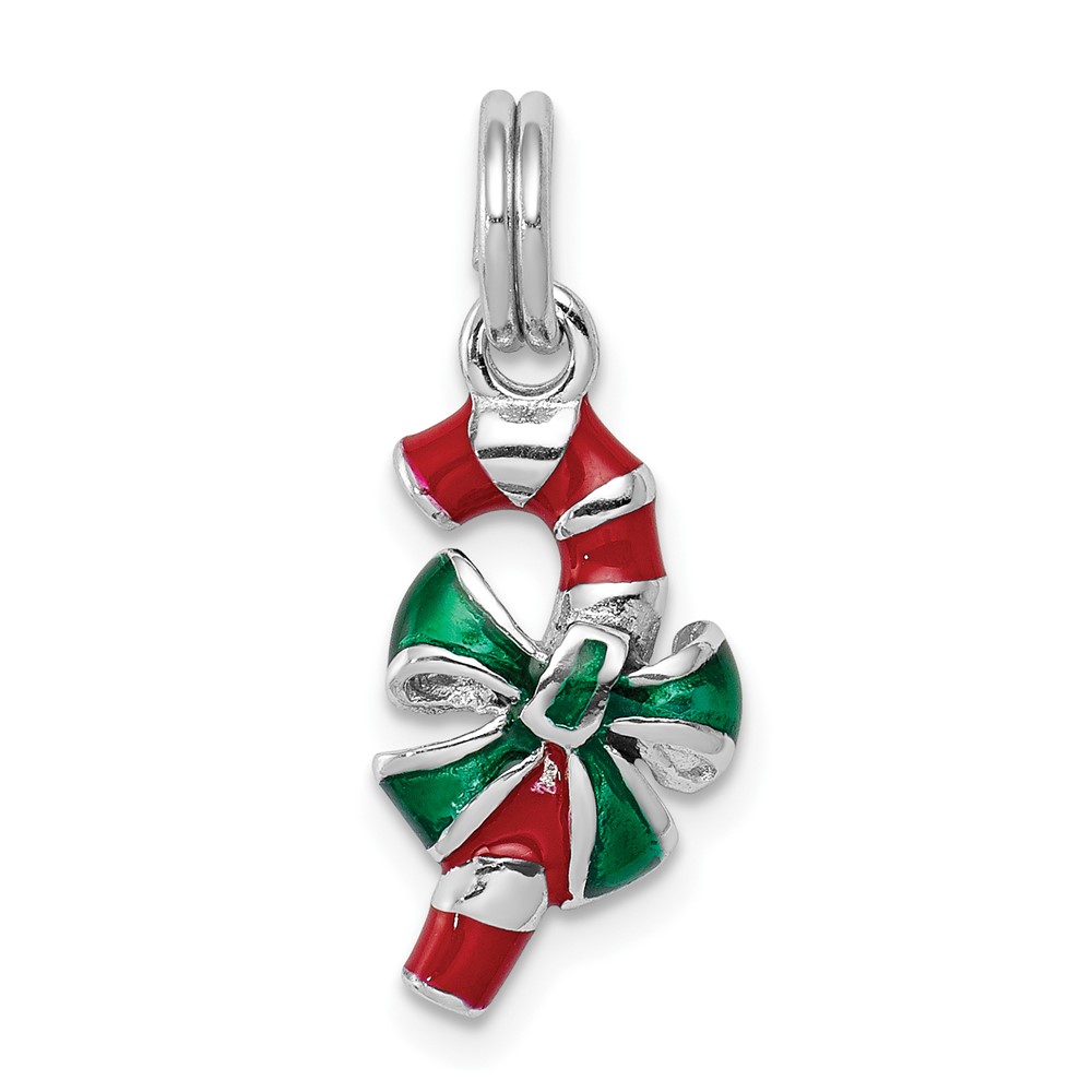 Sterling Silver Rhodium-platedEnamel Candy Cane Charm (QC6074)