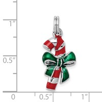 Sterling Silver Rhodium-platedEnamel Candy Cane Charm view 4