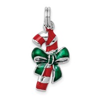 Sterling Silver Rhodium-platedEnamel Candy Cane Charm view 1