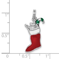 Sterling Silver Rhodium-platedEnamel Stocking Charm view 4