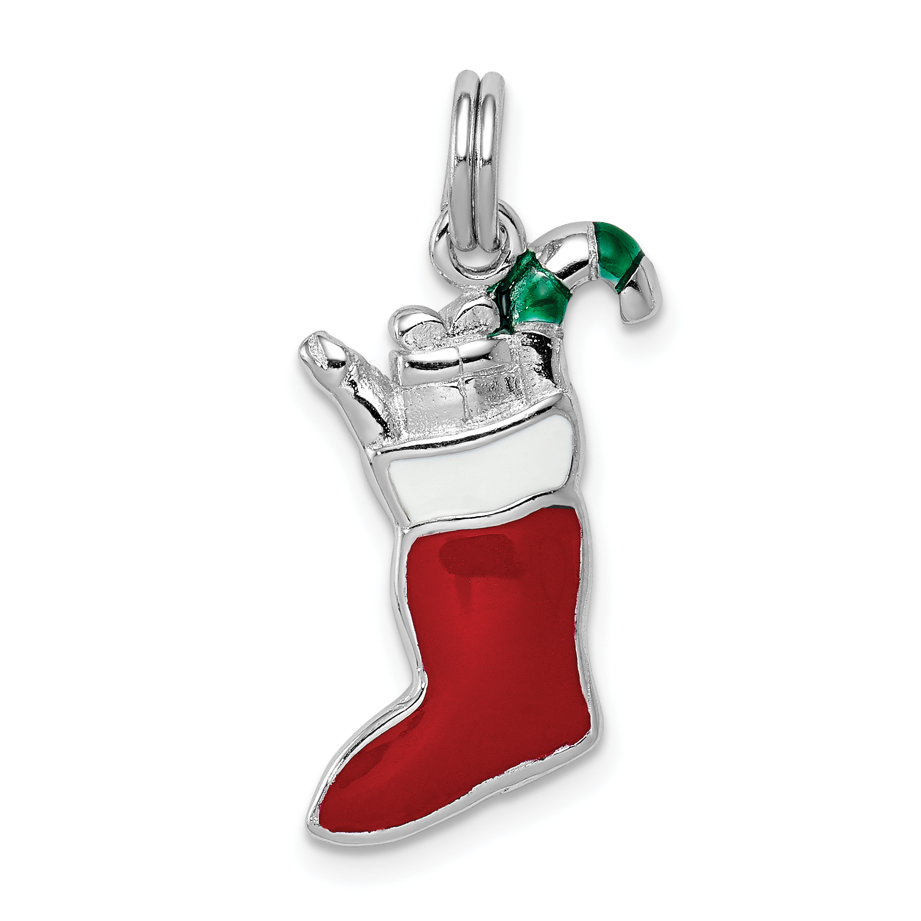 Sterling Silver Rhodium-platedEnamel Stocking Charm (QC6078)