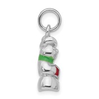 Sterling Silver Rhodium-plated Polished Enameled Snowman Charm view 2