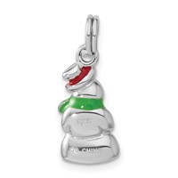 Sterling Silver Rhodium-plated Polished Enameled Snowman Charm view 4