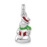 Sterling Silver Rhodium-plated Polished Enameled Snowman Charm view 1