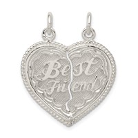 Sterling Silver Reversible Best Friend Friends Apart But Always Together 2-Piece Break-Apart Heart Pendant view 1