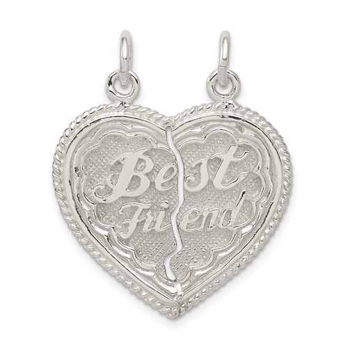 Sterling Silver Reversible Best Friend Friends Apart But Always Together 2-Piece Break-Apart Heart Pendant