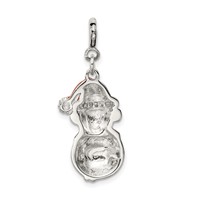 Sterling Silver Rhodium-plated CZ Enameled Snowman Charm view 4