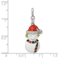 Sterling Silver Rhodium-plated CZ Enameled Snowman Charm view 3