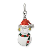 Sterling Silver Rhodium-plated CZ Enameled Snowman Charm view 1