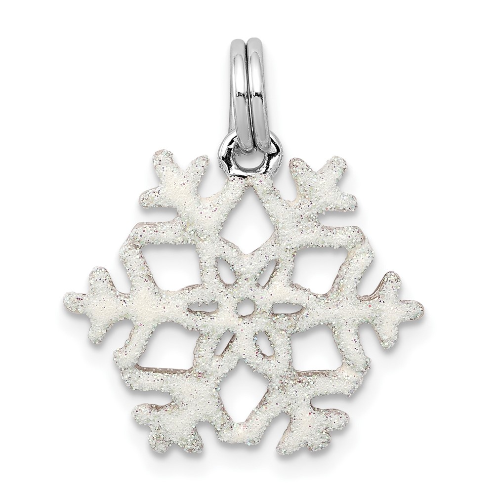 Sterling Silver Rhodium-plated White Enameled Snowflake Charm