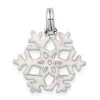 Sterling Silver Rhodium-plated White Enameled Snowflake Charm view 1