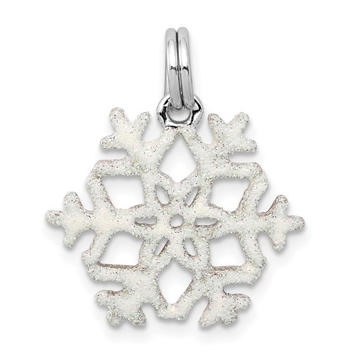 Sterling Silver Rhodium-plated White Enameled Snowflake Charm