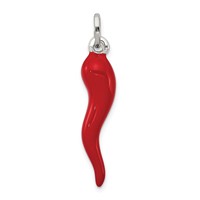 Sterling Silver Red Enamel Italian Horn Pendant view 1