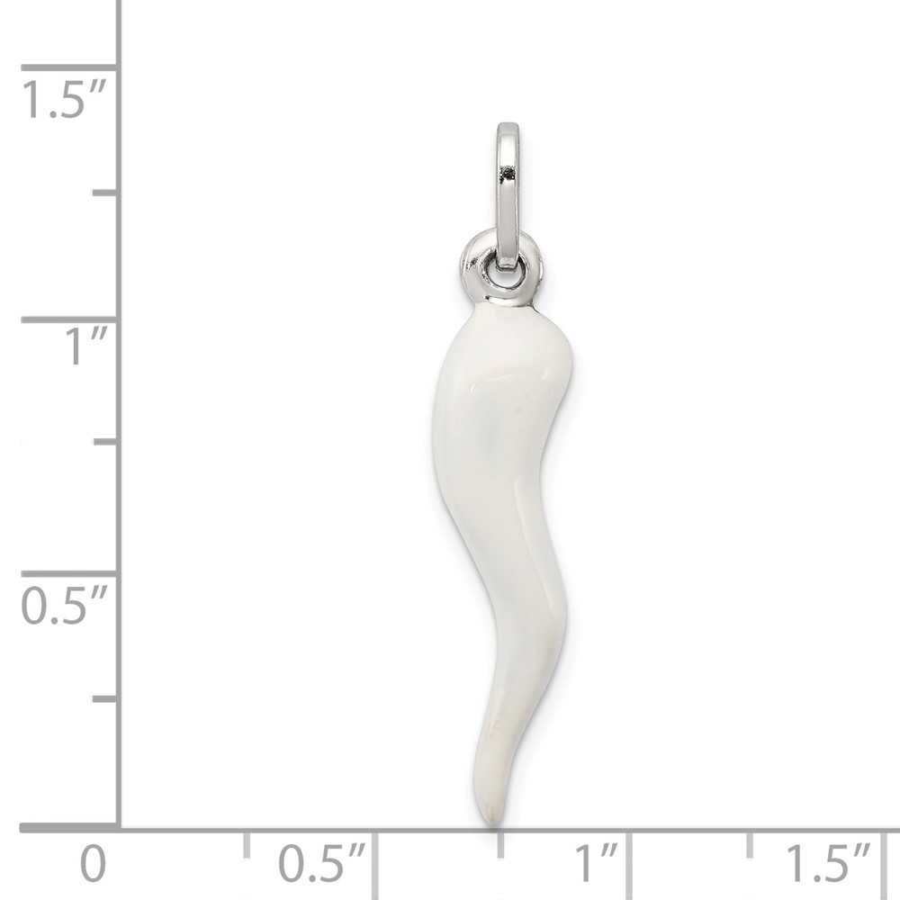 Sterling Silver White Enamel Italian Horn Pendant (QC6094)