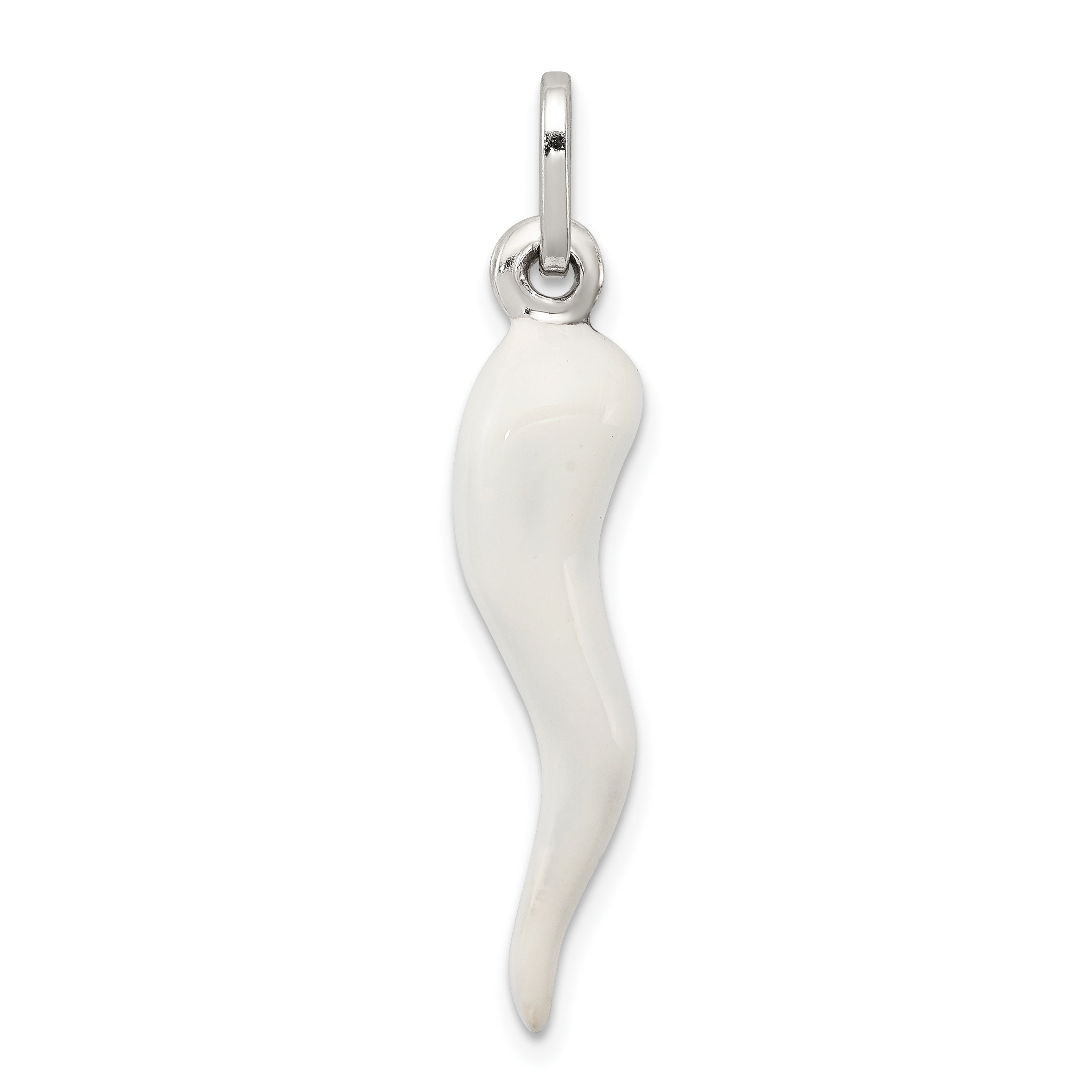 Sterling Silver White Enamel Italian Horn Pendant (QC6094)