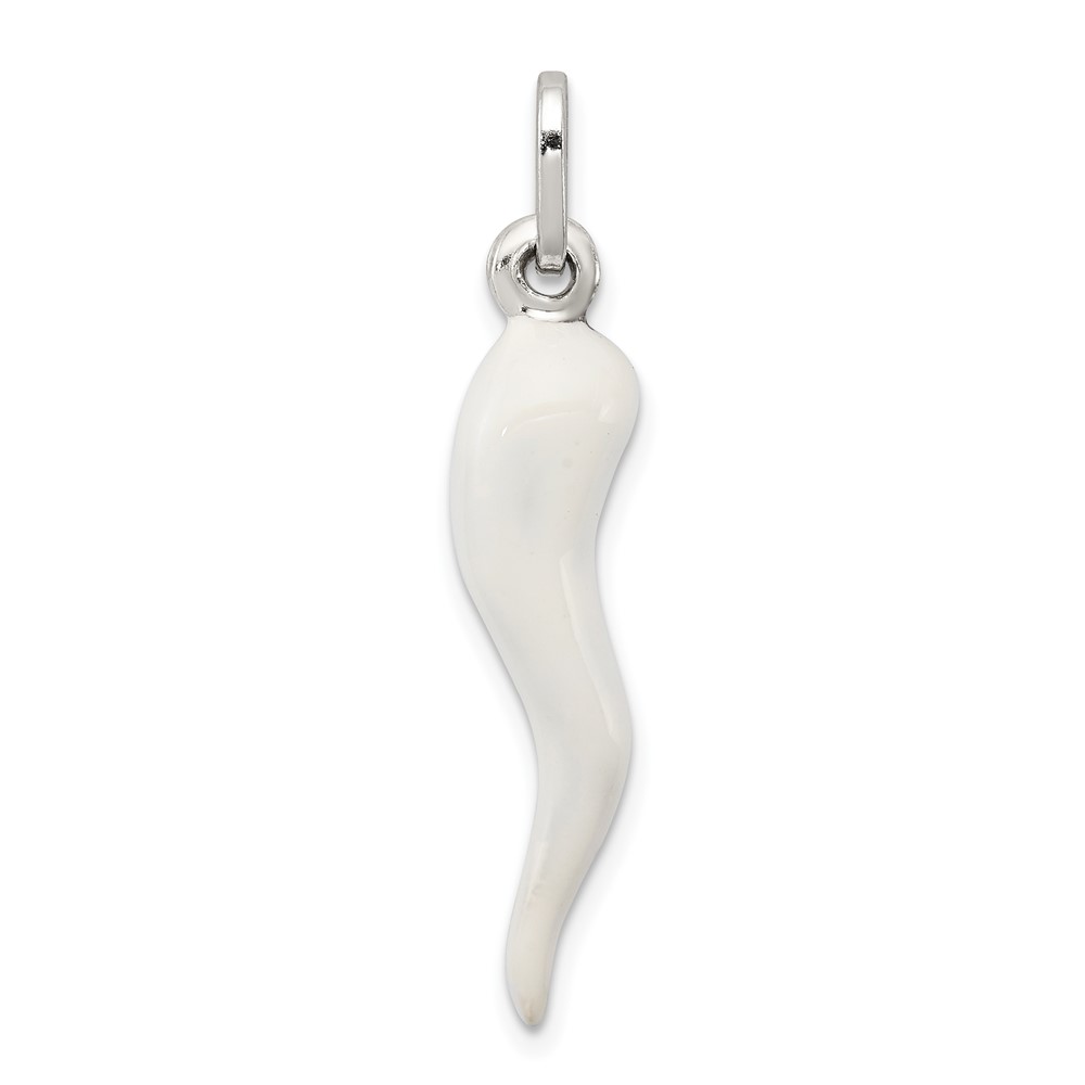 Sterling Silver White Enamel Italian Horn Pendant (QC6094)