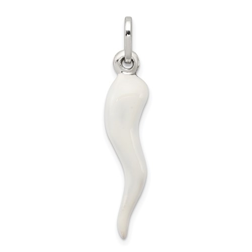Sterling Silver White Enameled 3-D Italian Horn Pendant