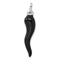 Sterling Silver Black Enameled 3-D Italian Horn Pendant view 4