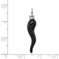 Sterling Silver Black Enameled 3-D Italian Horn Pendant view 3