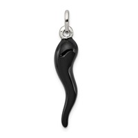 Sterling Silver Black Enameled 3-D Italian Horn Pendant view 1