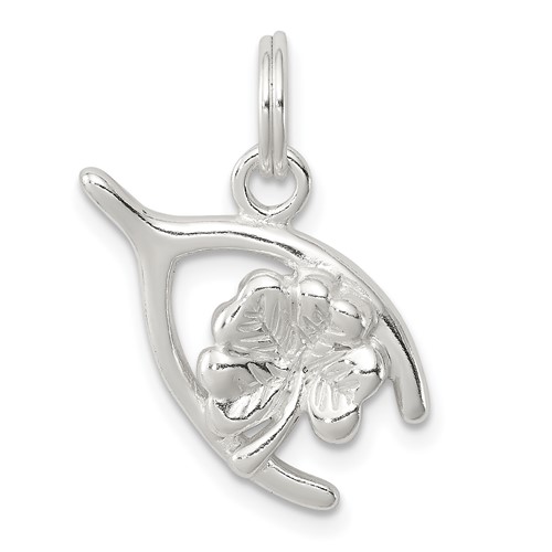 Sterling Silver Four Leaf Clover and Wishbone Charm