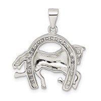 Sterling Silver Rhodium-plated Horse in Horseshoe CZ Pendant view 4
