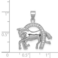 Sterling Silver Rhodium-plated Horse in Horseshoe CZ Pendant view 3
