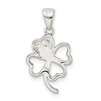 Sterling Silver Rhodium-plated Green Enameled Four Leaf Clover Pendant view 4
