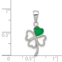 Sterling Silver Rhodium-plated Green Enameled Four Leaf Clover Pendant view 3