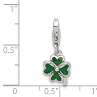 Sterling Silver Green Enameled Four Leaf Clover Charm with Lobster Clasp view 3