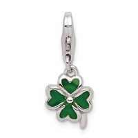 Sterling Silver Green Enameled Four Leaf Clover Charm with Lobster Clasp view 1