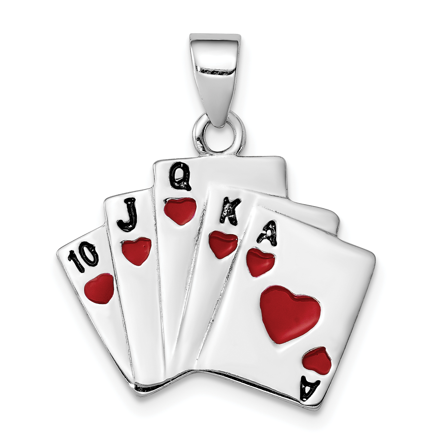Sterling Silver Rhodium-platedEnamel Royal Flush Pendant (QC6116)