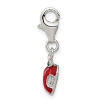 Sterling Silver Rhodium-plated CZ and Red Enameled Apple Charm view 2