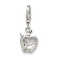 Sterling Silver Rhodium-plated CZ and Red Enameled Apple Charm view 4