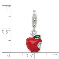 Sterling Silver Rhodium-plated CZ and Red Enameled Apple Charm view 3