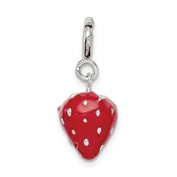 Sterling Silver Rhodium-plated Red Enameled Strawberry Charm view 4