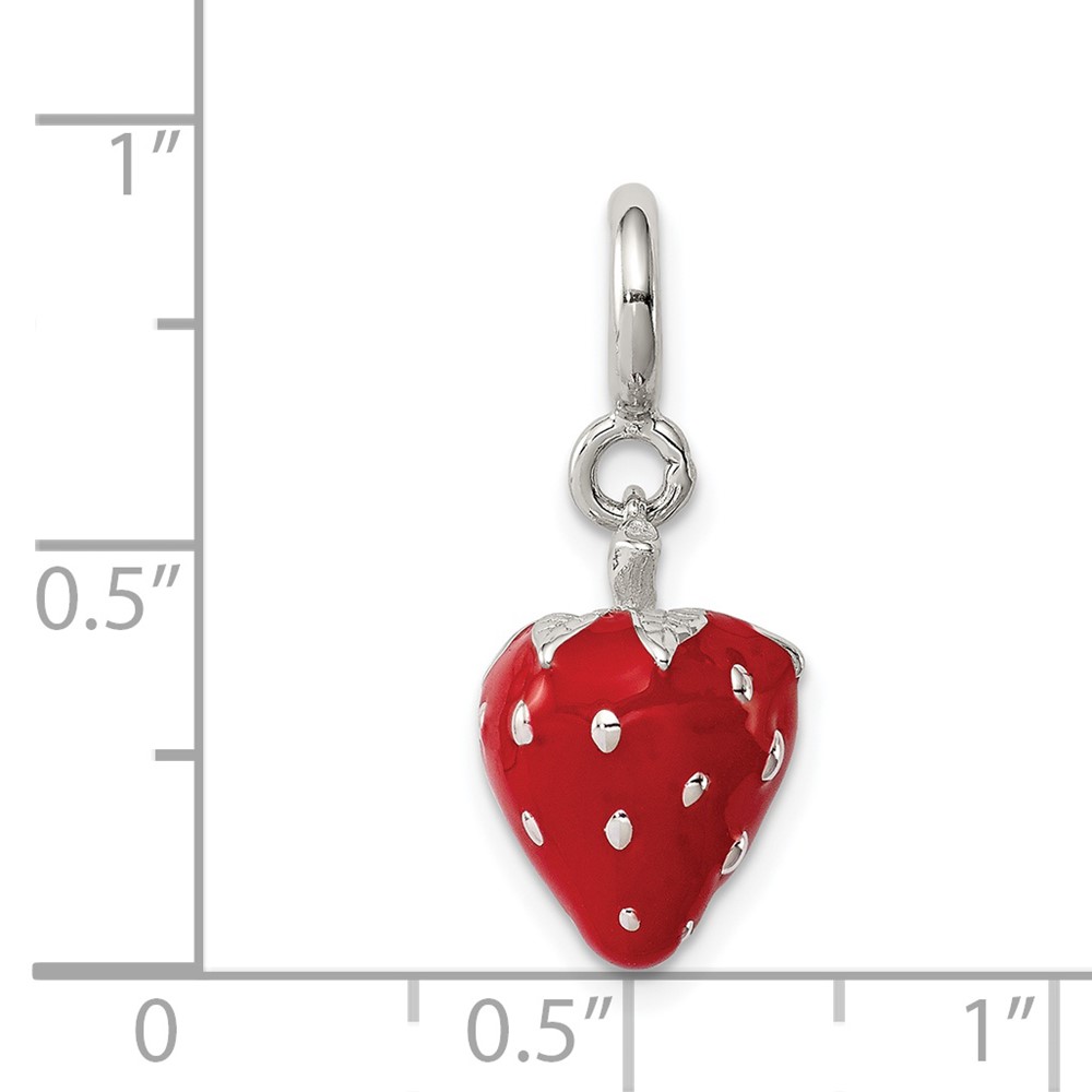 Sterling Silver Rhodium-plated Red Enameled Strawberry Charm (QC6149)