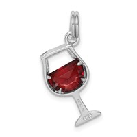 Sterling Silver Rhodium-plated Red CZ Wine Glass Charm view 3