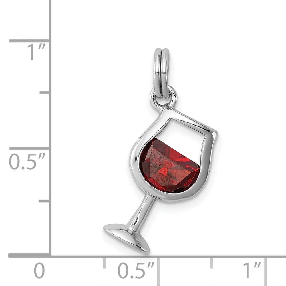 Sterling Silver Rhodium-plated Red CZ Wine Glass Charm (QC6162)