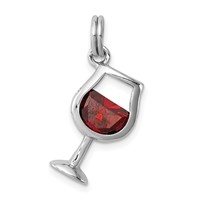 Sterling Silver Rhodium-plated Red CZ Wine Glass Charm view 1