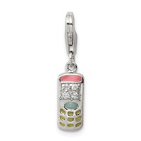 Sterling Silver Rhodium-plated Enameled and CZ Cell Phone Charm view 1