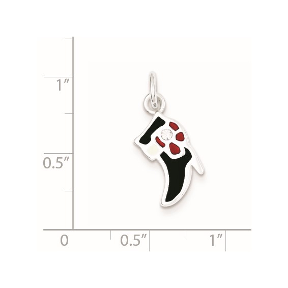 Sterling Silver Black & Red Enameled Boot Charm