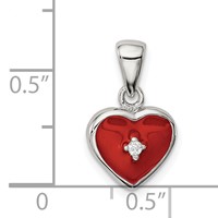 Sterling Silver Rhodium-plated Red Enamel Pendant with CZ Heart view 4
