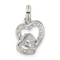Sterling Silver Rhodium-plated CZ Interlocking Hearts Charm view 4