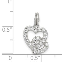 Sterling Silver Rhodium-plated CZ Interlocking Hearts Charm view 3