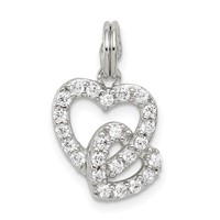 Sterling Silver Rhodium-plated CZ Interlocking Hearts Charm view 1