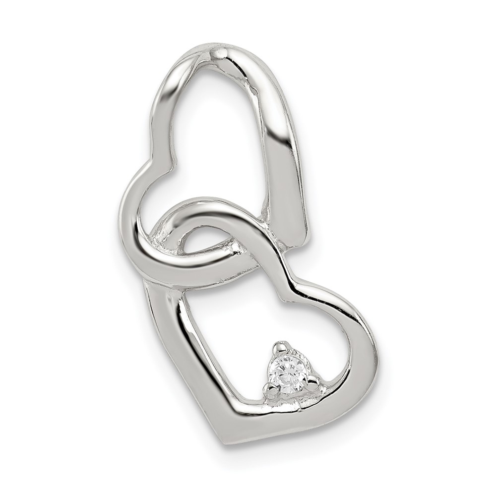 Sterling Silver Rhodium-plated CZ Hearts -Fits Up to 3mm Cubetto- Slide Pendant