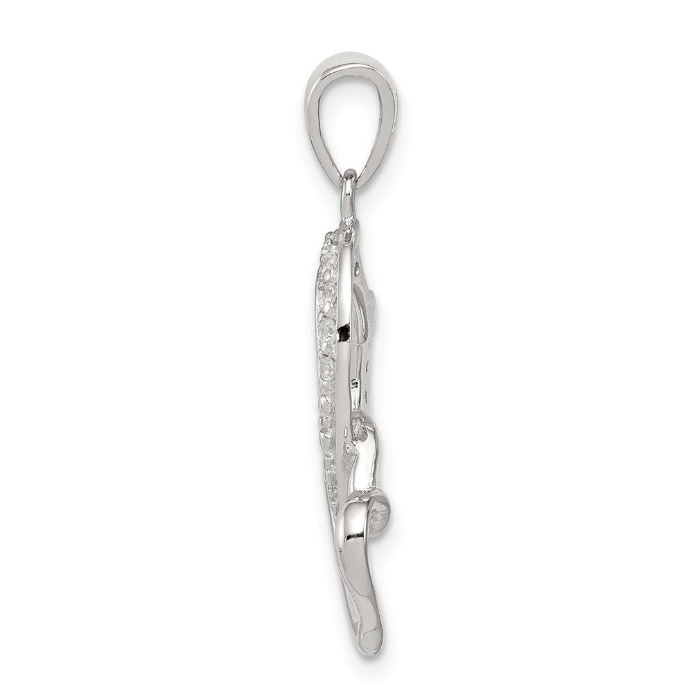 Sterling Silver Rhodium-plated Polished Heart and CZ Double Heart Interconnected Pendant (QC6198)
